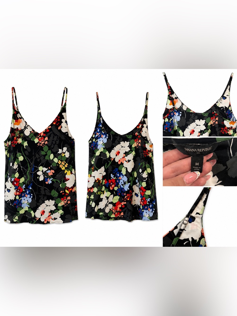 Banana Republic Black Floral Cami Blouse with Multi-Color Blooms